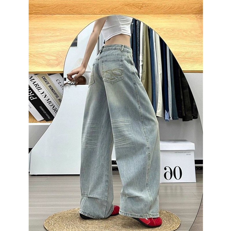 潮牌设计感刺绣直筒牛仔裤小个子