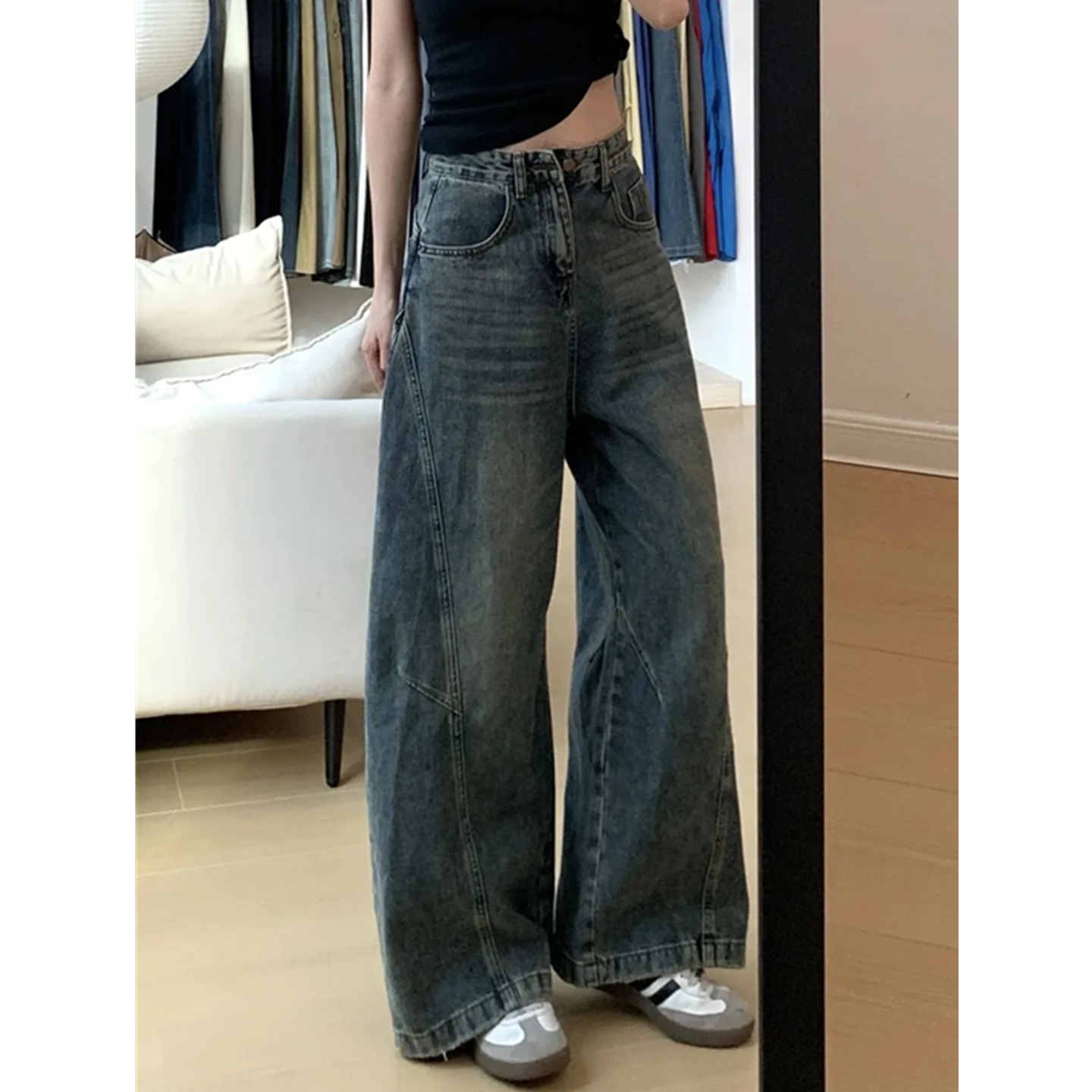 慵懒风宽松粗腿遮肉弯刀牛仔裤女小个子梨形身材显瘦显高阔腿长裤,女装/女士精品,牛仔裤,淘宝优惠券,粉丝福利购,淘宝优惠卷