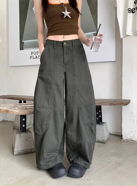 美式复古廓形弯刀工装牛仔裤女150xs码小个子宽松显瘦阔腿香蕉裤
