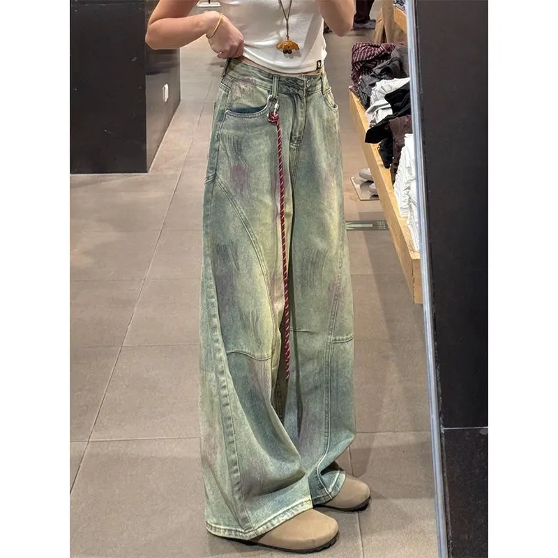 水洗做旧做脏立体裁剪阔腿牛仔裤