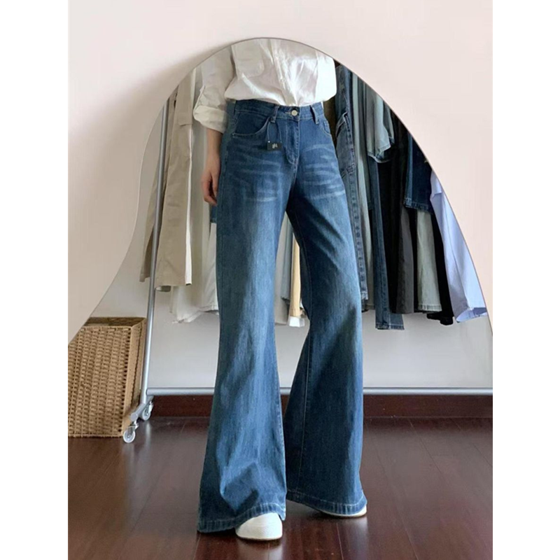 深蓝色微喇牛仔裤女小个子