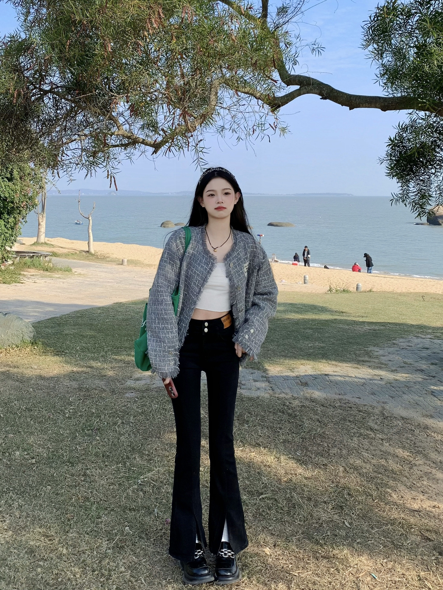 小个子黑色开叉九分牛仔裤女ins女夏高腰修身显瘦微喇叭马蹄裤潮
