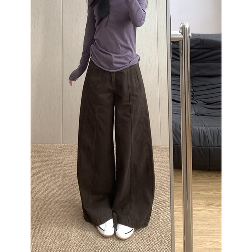 小个子美式咖色直筒牛仔裤女