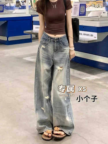 适中2024年秋季牛仔布阔腿长裤