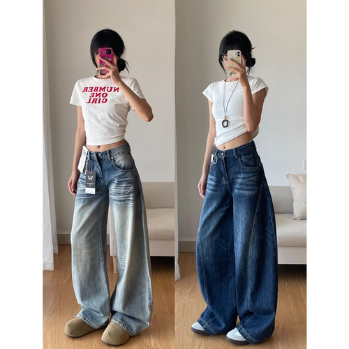 高街辣妹弯刀牛仔裤150小个子