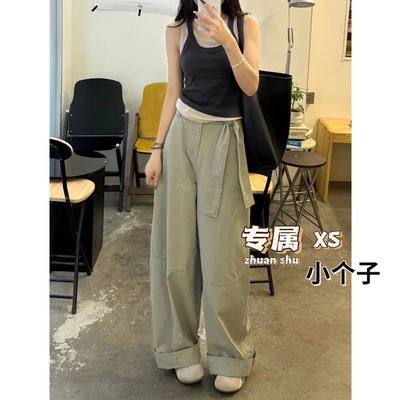 小个子美式高街灰色工装牛仔裤