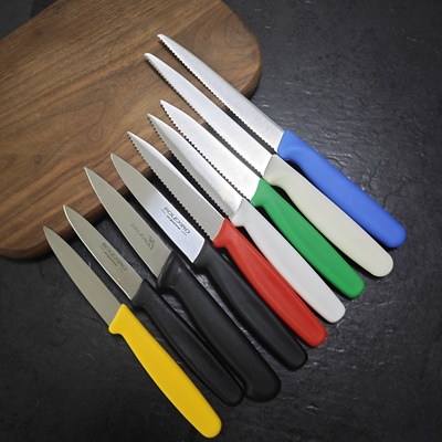 锯齿平口彩色柄水果刀削皮刀面包刀西餐牛排刀多功能小刀烘焙刀