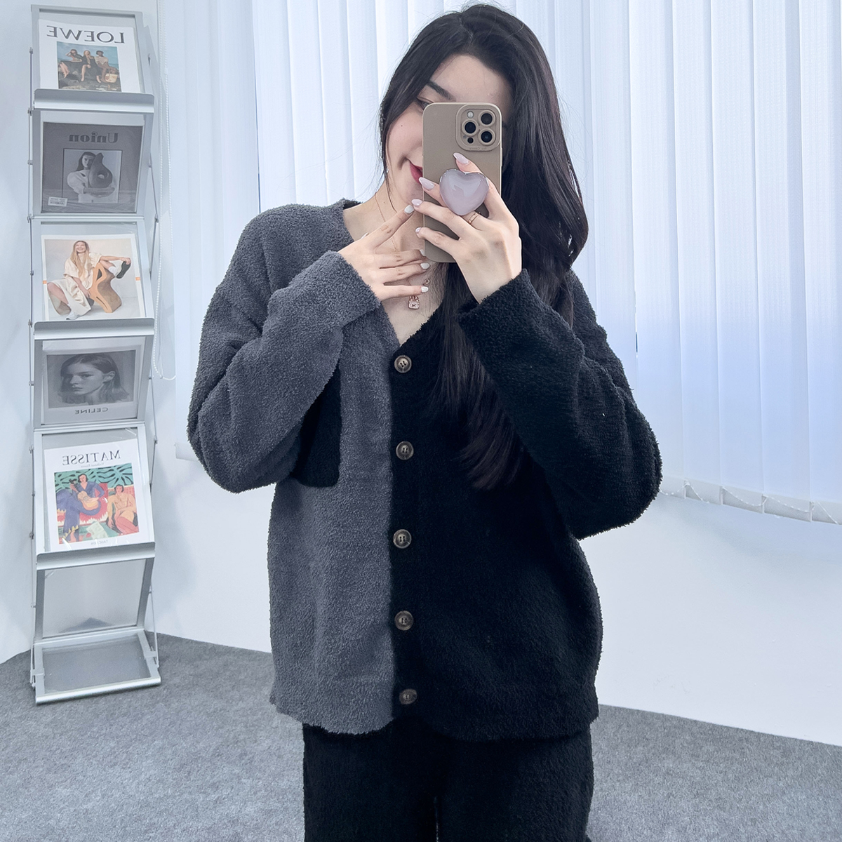 家居服开衫简约撞色大口袋睡衣