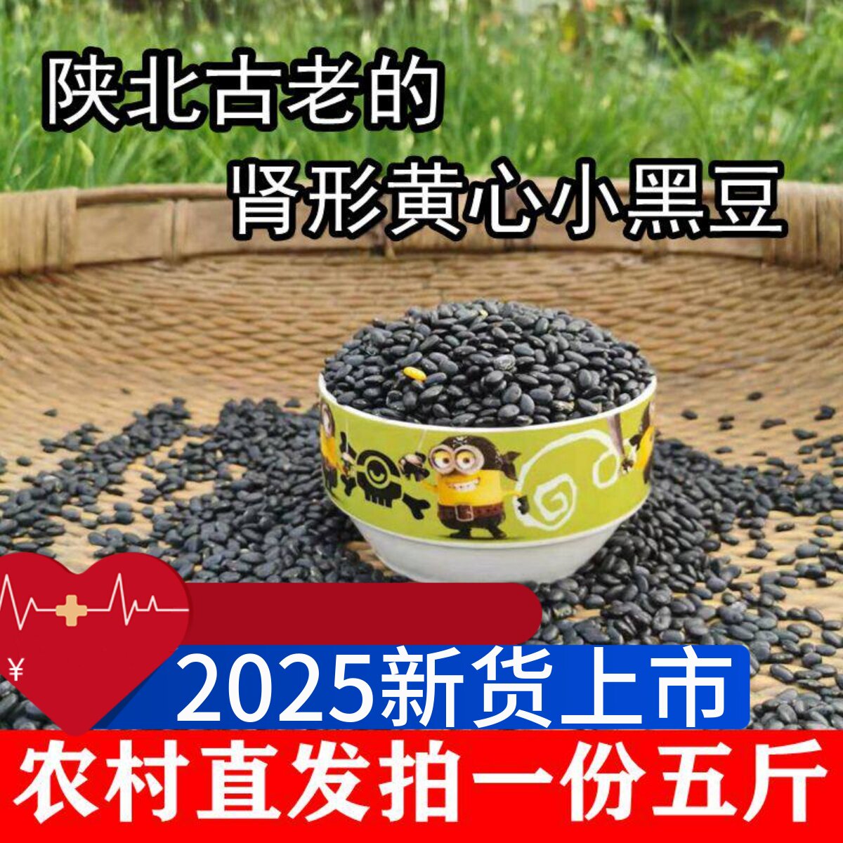 肾形黑豆 陕北农家自种老品种黄芯黑小豆打豆浆发豆芽杂粮新货5斤