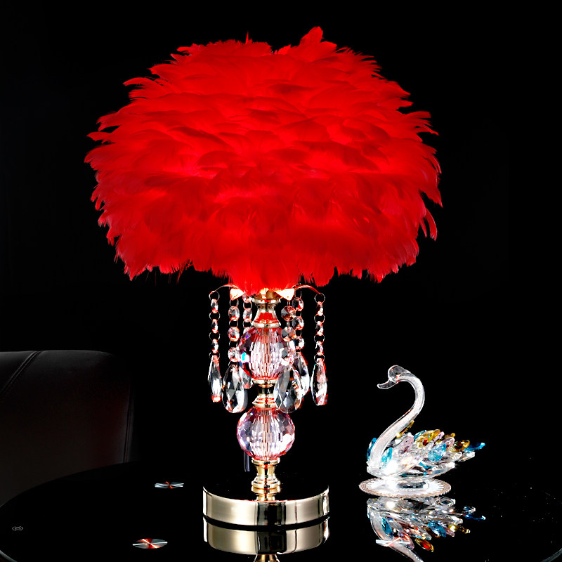 高级感水晶羽毛台灯床头灯氛围灯轻奢时尚简约现代卧室结婚长明灯