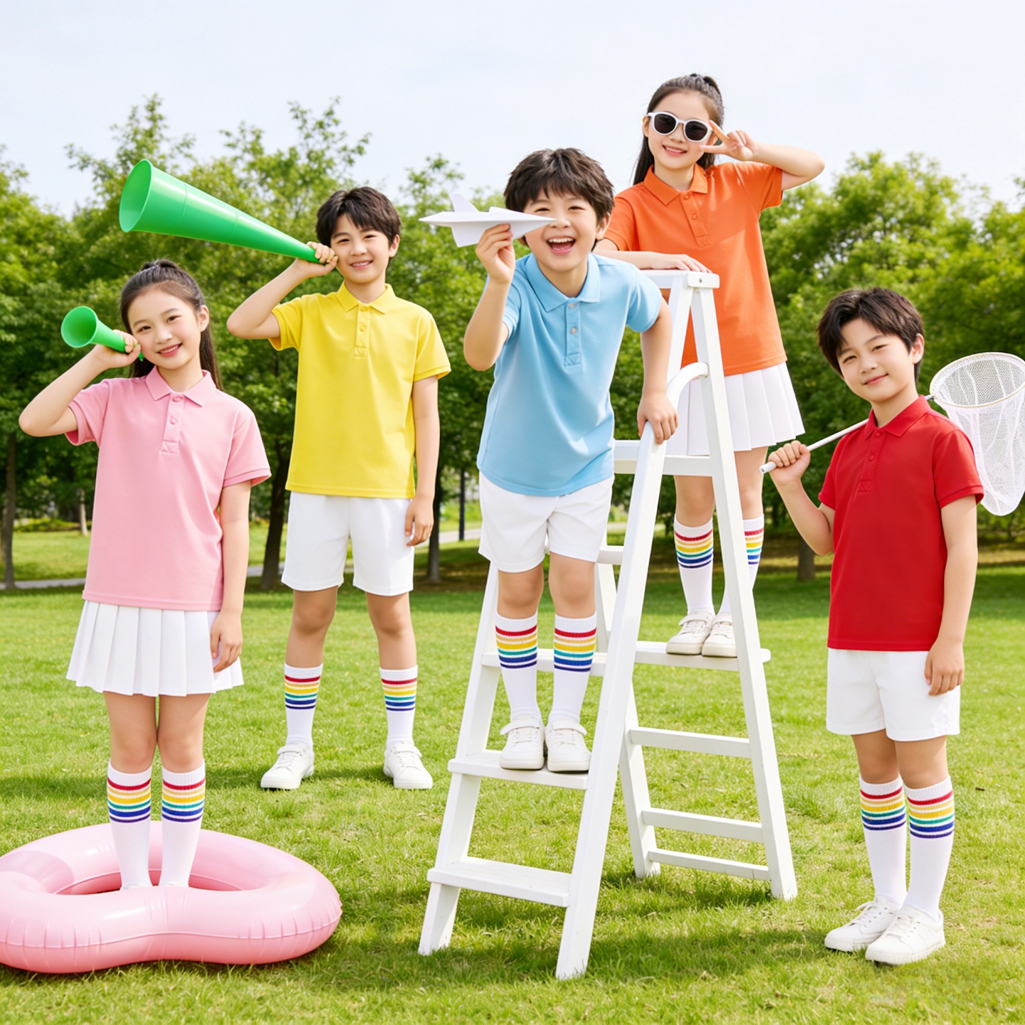 亲子装翻领短袖t恤polo衫中小学生运动会演出服夏季儿童班服套装