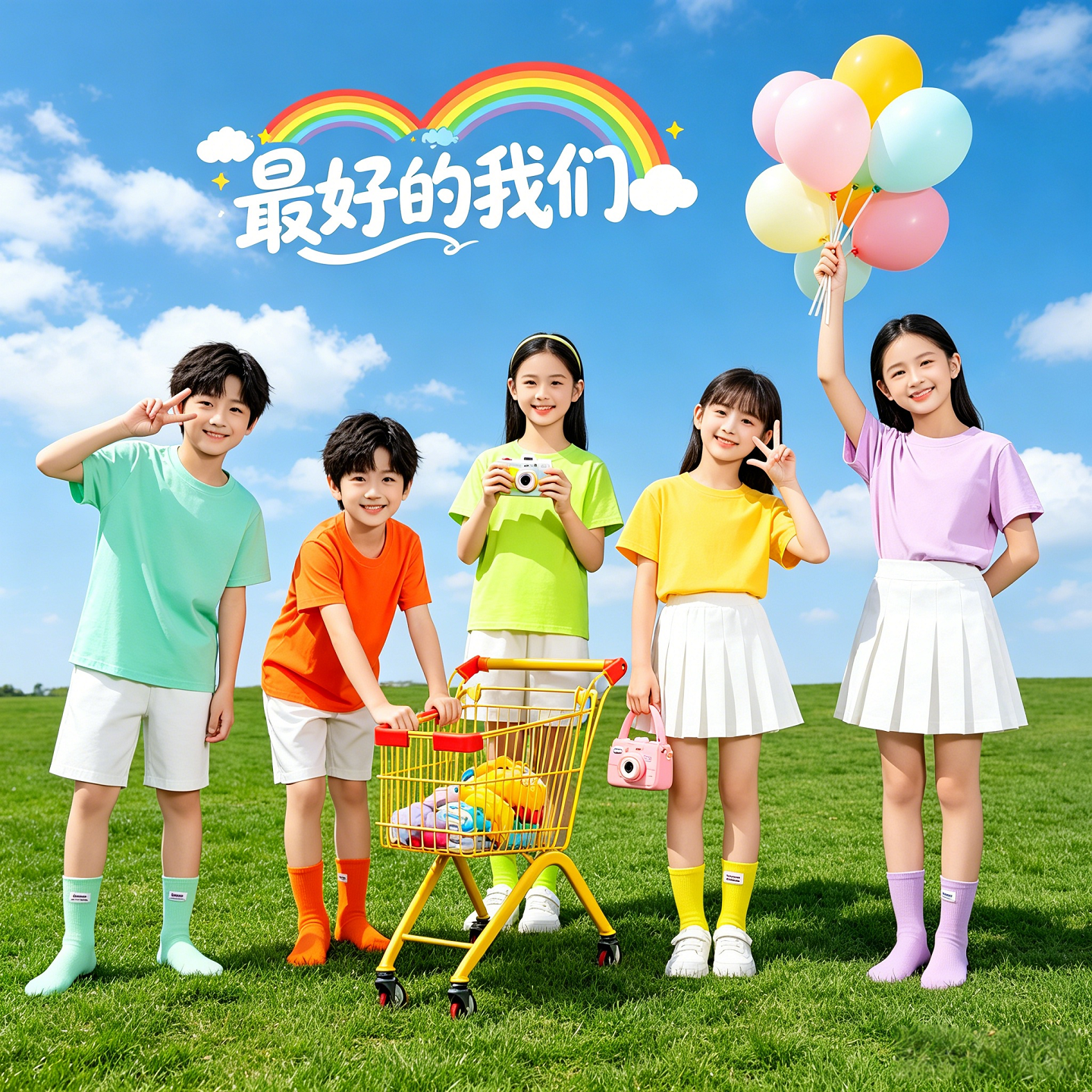 六一儿童节演出服纯棉彩色短袖T恤运动会班服幼儿园糖果色亲子装