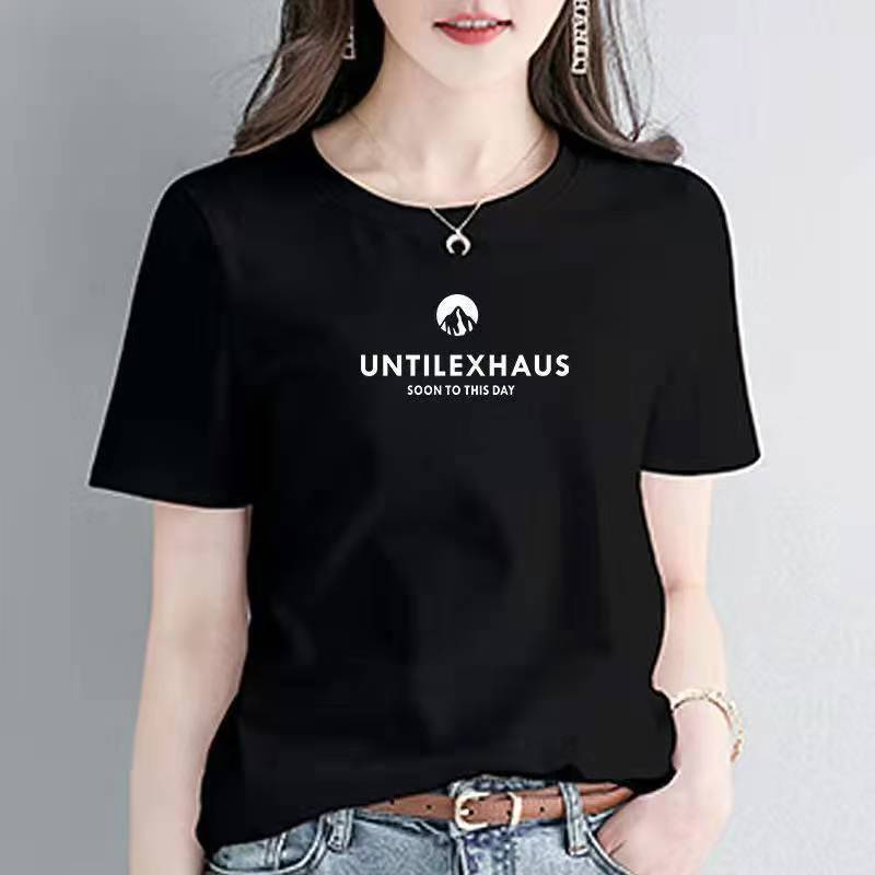 100%棉女装短袖女t恤宽松圆领