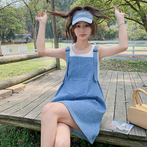 酷盐系背带裙夏季女2023设计感小个子连衣裙短牛仔裙p105k158,女装连衣裙,铱本正襟