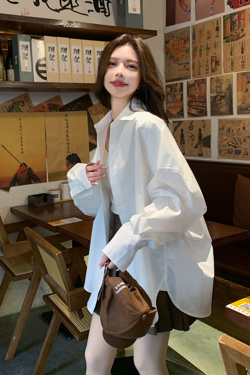 韩版设计感休闲衬衫外套女2025春秋季新款法式宽松显瘦慵懒风上衣,女装衬衫,铱本正襟