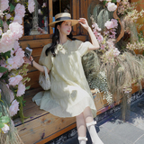 2024夏季女连衣裙拼接宽松短袖蛋糕裙小清新小个子娃娃裙P105K158，女装连衣裙，铱本正襟