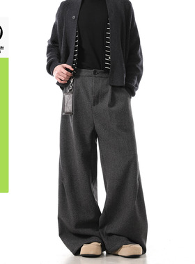 Dream made 老钱风新贵毛呢西裤男冬季加绒加厚宽松直筒阔腿裤子