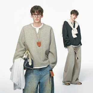 假两件V领卫衣男秋冬季 美式 加绒加厚重磅男生内搭上衣 made Dream