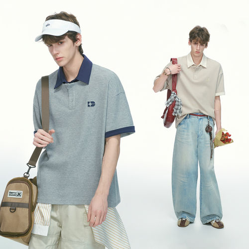 Dream made 假两件华夫格短袖polo衫男夏季新款人夫感穿搭男生T恤