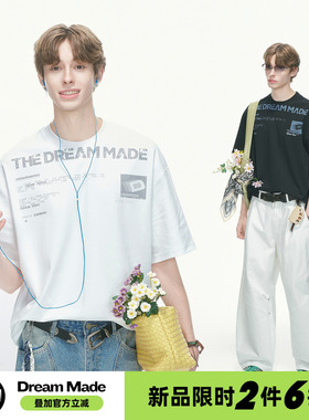 Dream made 凉感冰皮字母印花白色短袖T恤男夏季薄款防晒男生半袖