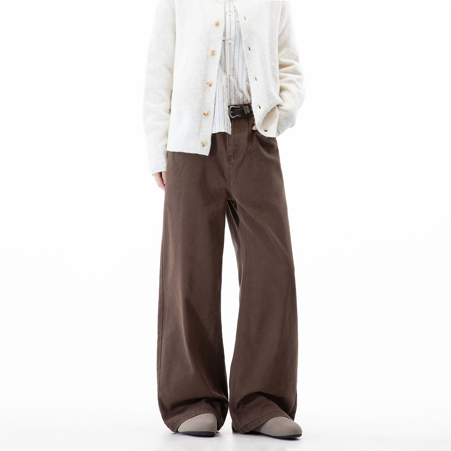 Dream made 美式棕色水洗牛仔裤男款直筒阔腿裤男生2025新款裤子