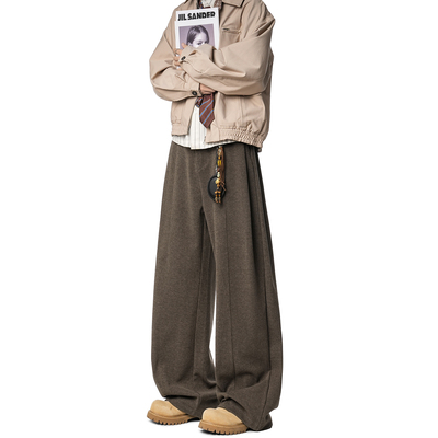 Dream made 秋冬季加厚毛呢休闲裤男款老钱风阔腿裤宽松直筒裤子