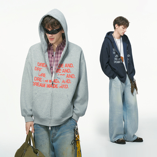 Dream made美式重磅连帽开衫卫衣男款秋冬季加厚马年男生拉链外套