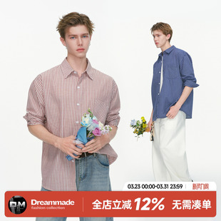 休闲情侣长袖 Dream 男春秋工装 学院风高智感条纹衬衫 衬衣 made美式