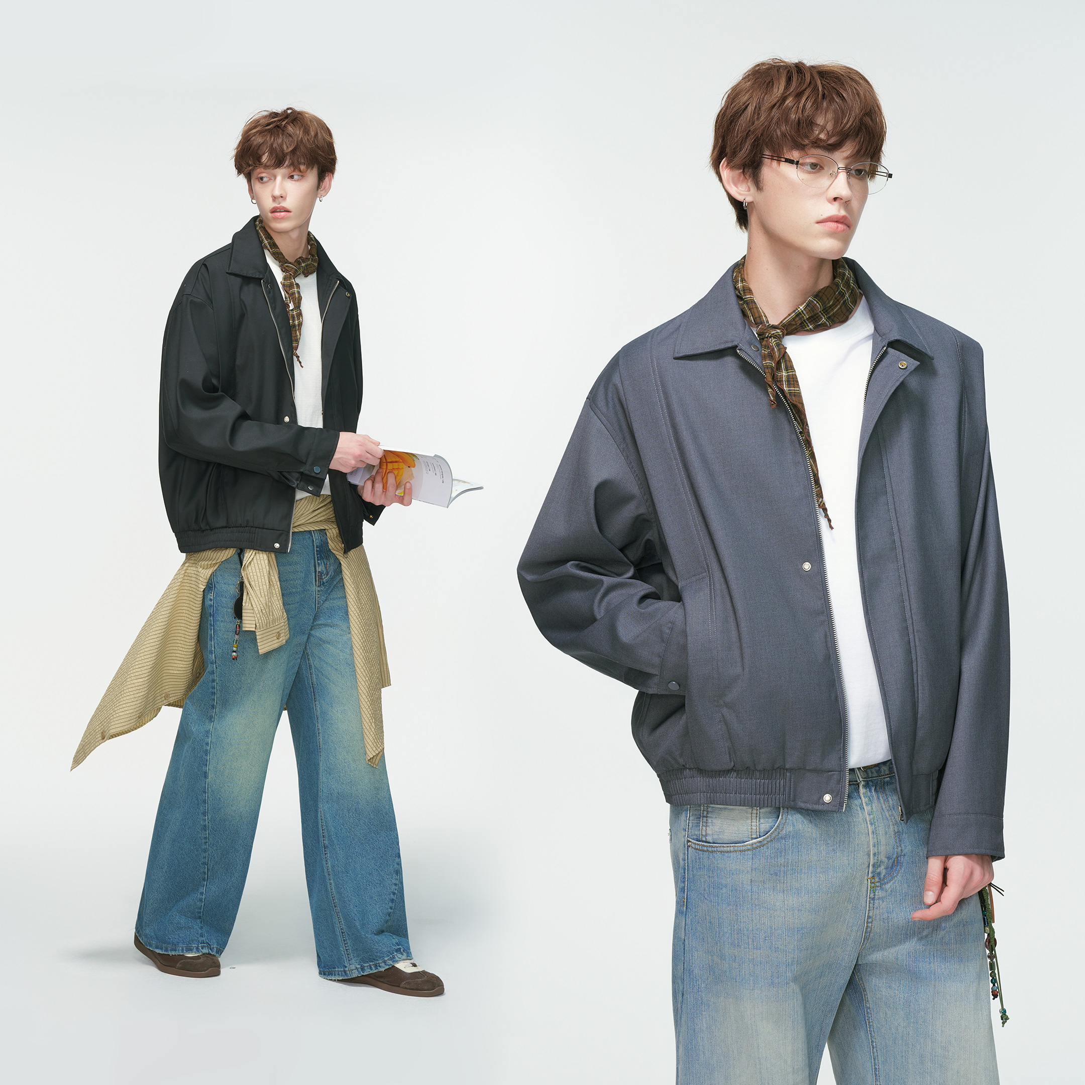 Dream made 美式boxy短款翻领西装外套男春秋季cleanfit飞行夹克