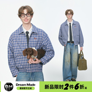 20点限时2件6折起 美式 夹克 Dream 蓝色格子通勤短款 made