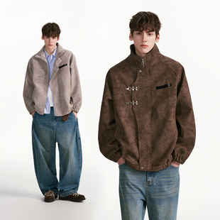 复古扎染飞机扣PU皮衣外套男秋季 美式 高级感机车夹克 made Dream