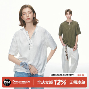 肌理感半袖 Dream T恤男女夏季 老钱风亨利领短袖 男生针织上衣 made