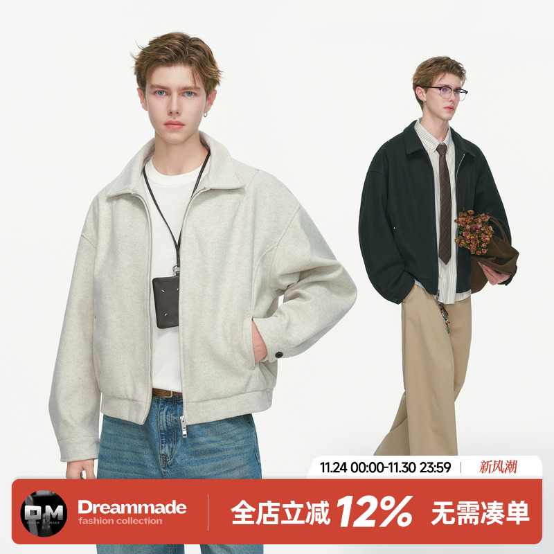Dream made美式复古cleanfit毛呢外套男秋季休闲boxy短款解构夹克