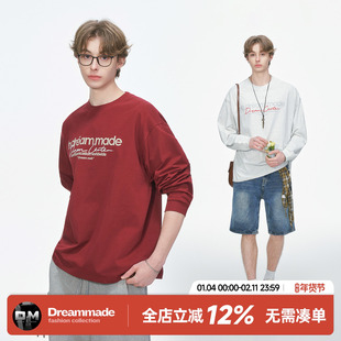 Dream made 美式新年红本命年长袖T恤男春秋季打底衫内搭情侣上衣