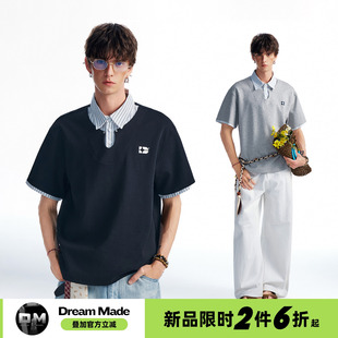 领POLO衫 假两件衬衫 短袖 男款 高智感条纹男生T恤 Dream 夏季 made