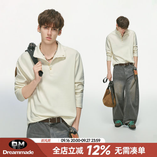 Dream made 老钱风多形态排扣长袖T恤男款秋季通勤内搭打底衫上衣