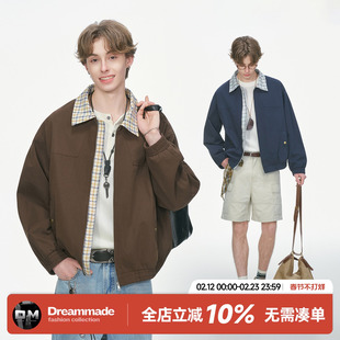 Dream made美式巴恩风格纹拼接工装外套男2026春秋季新款男生夹克