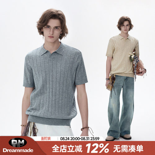 Dream made 老钱风新贵海鸥领针织polo衫男短袖夏季人夫感男生T恤