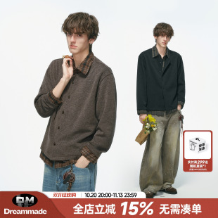 Dream made假两件老钱风开衫毛衣男秋冬季长袖衬衫男生内搭针织衫
