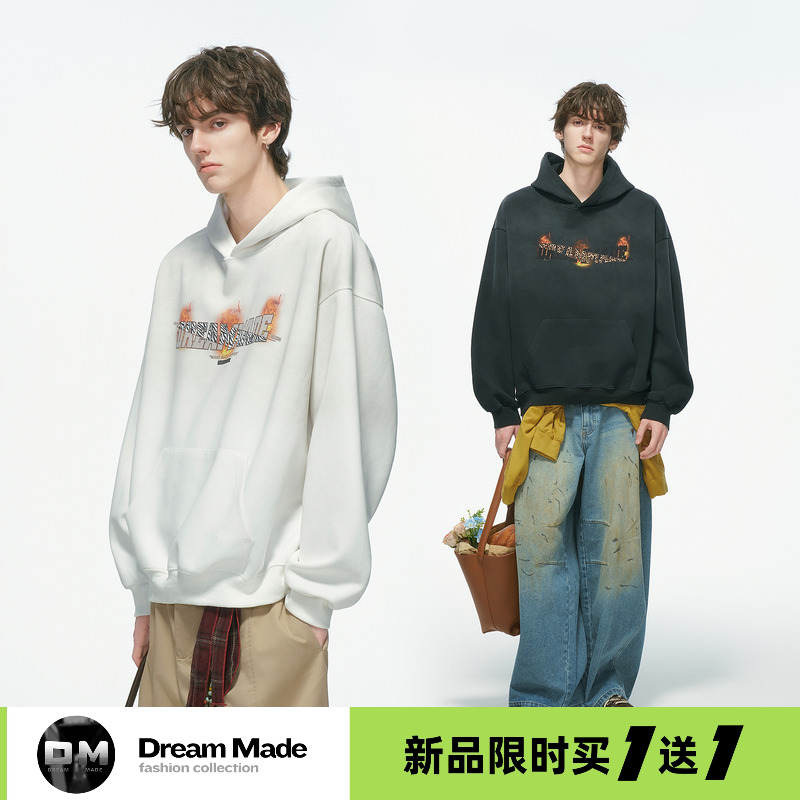 Dream made【11/1  0点限时买一送一】美式设计感印花连帽卫衣