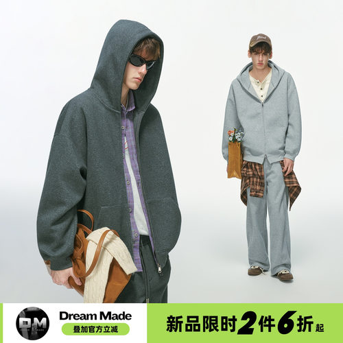 Dream made 美式复古开衫连帽卫衣卫裤套装男秋季男生裤子两件套