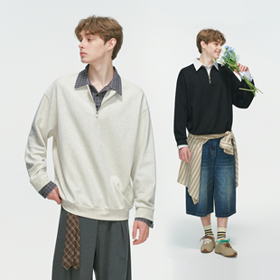 休闲半拉链衬衫 卫衣男春秋季 领上衣 made假两件学院风POLO衫 Dream