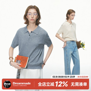 Dream made 老钱风polo领针织短袖男夏季新款镂空半袖T恤男生上衣