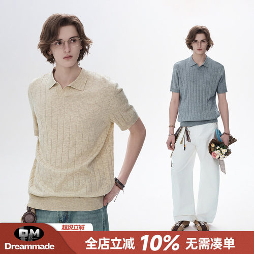 Dream made 老钱风轻奢针织短袖polo衫男款夏季透气人夫感男生T恤