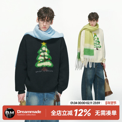 Dream made 圣诞树刺绣毛衣男款秋冬季加厚情侣针织衫男生毛线衣