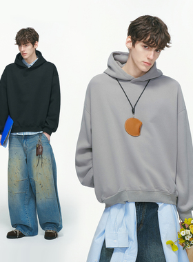 Dream made 美式重磅boxy短宽连帽卫衣男秋冬季加绒加厚灰色外套