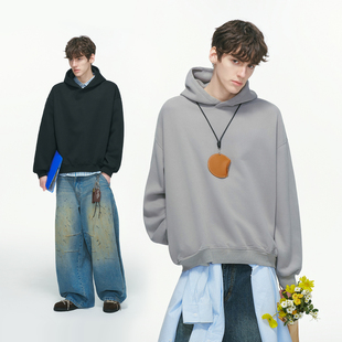 重磅boxy短宽连帽卫衣男秋冬季 美式 加绒加厚灰色外套 made Dream