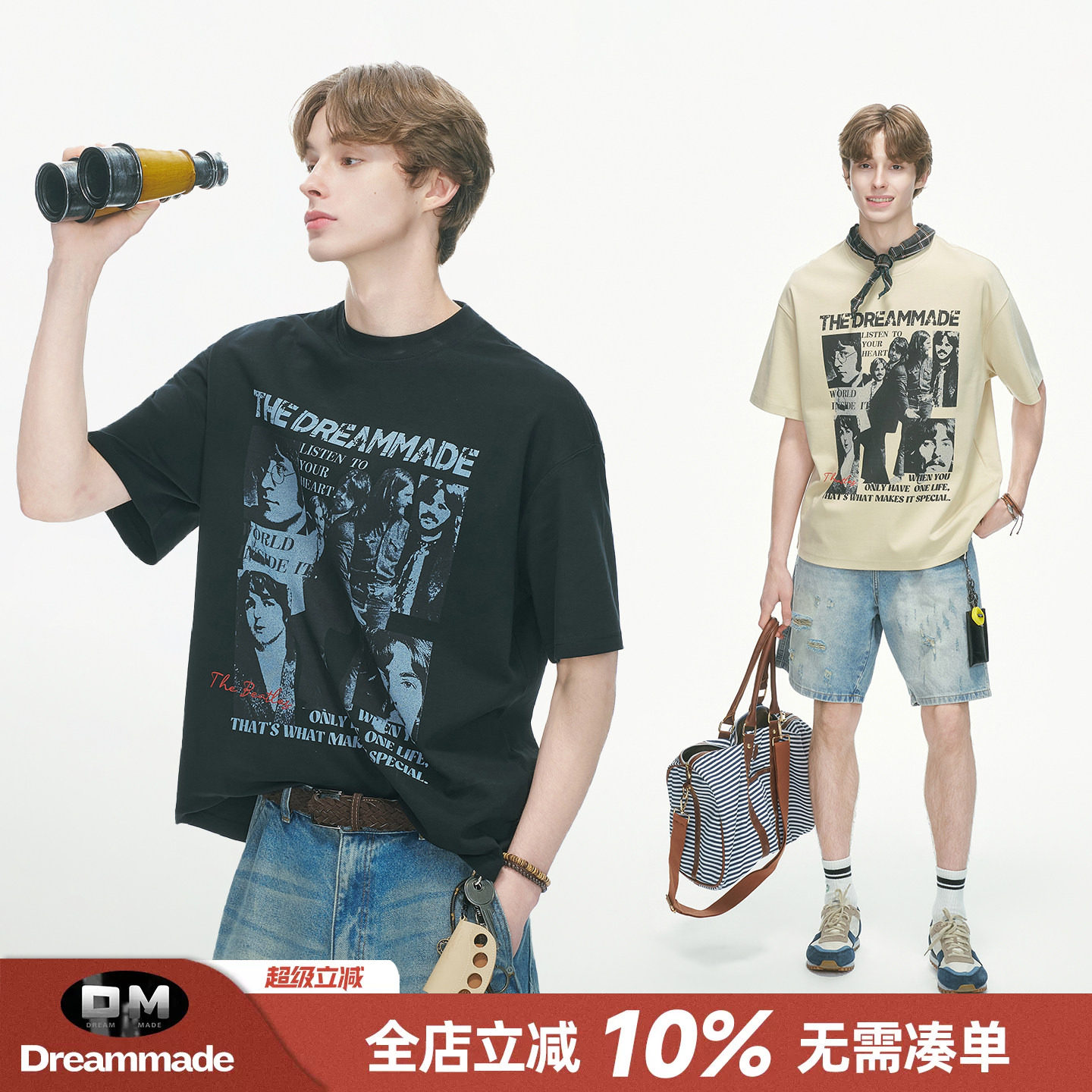 Dream made 美式人物印花短袖男2026新款夏季凉感透气男生半袖T恤图片