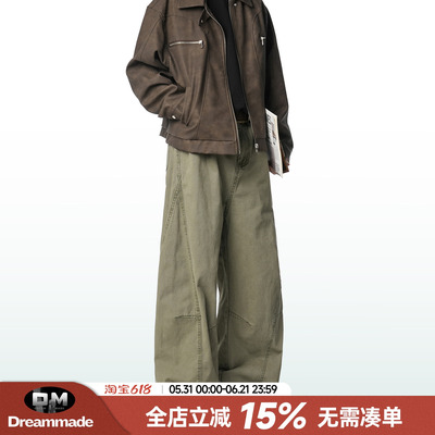 Dream made美式军绿色弯刀裤子男款夏季宽松直筒休闲裤男生阔腿裤
