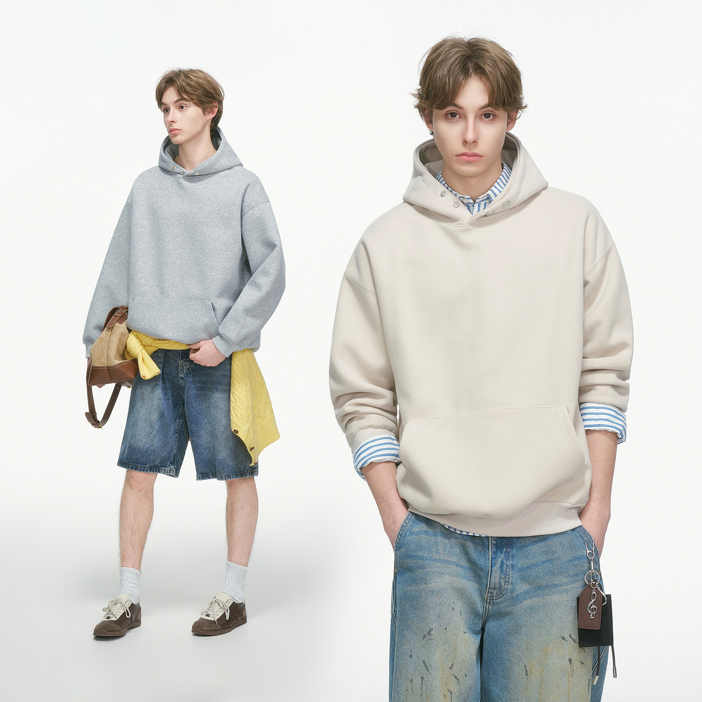 Dream made 美式cleanfit灰色连帽卫衣男春秋季重磅休闲帽衫外套